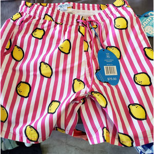 MR. SWIM Lemon Stripe Print Boardshorts In Magenta NEW W/Tag